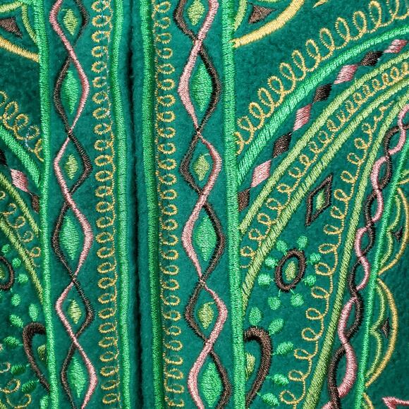 Bob Mackie Women's XL Faux Fur Embroidered Zip Up Vest Green Celtic Vibe Layer‎ - Picture 3 of 10